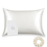 ALASKA BEAR Silk Pillowcase for Hair and Skin Queen Size 100% Mulberry Silk Pillow Cases Beaty Sleep Scrunchie Gift Set Better Than Poly Satin, Zipper Closure (1 Pack, Natural White)