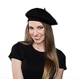 Kangaroo Wool Black Beret Hat - French Beret, Black, Size One Size