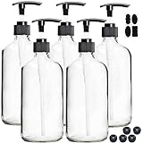 Youngever 5 Pack Empty Clear Glass Pump Bottles, 8 Ounce Lotion Pump Bottles, Soap Dispenser, Refillable Containers, Durable Black Pumps