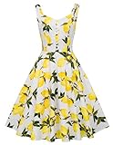 Yellow Print 1940s Homecoming Dress Retro Style XL BP416-3,Yellow Lemon